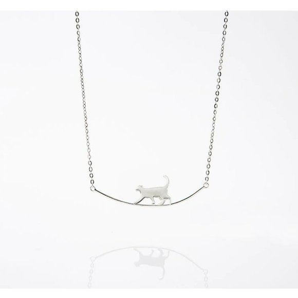 *NEW 925 Sterling Silver Cute Cat Bar Necklace - Picture 11 of 11